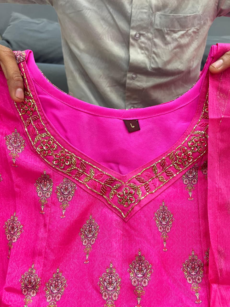 Noor-e-Gulab Chinon Handwork Anarkali Kurti Pant & Dupatta