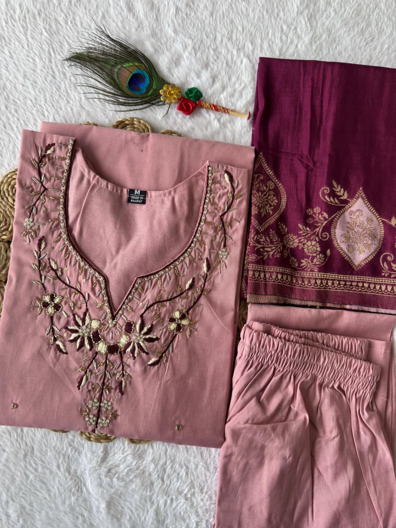 Gulabkari Charm Roman Silk Handwork Suit Set