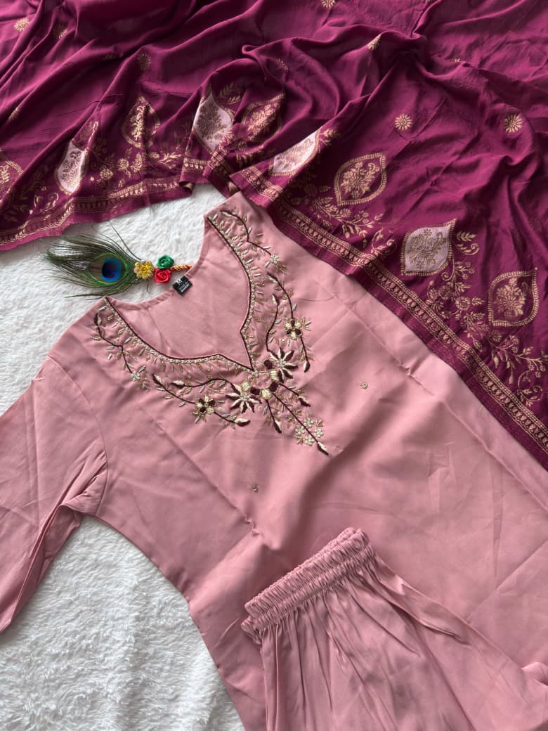 Gulabkari Charm Roman Silk Handwork Suit Set
