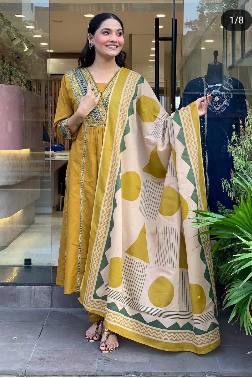 Vasanta Yellow Katha Thread & Sequin Work Cotton Slub Suit Set