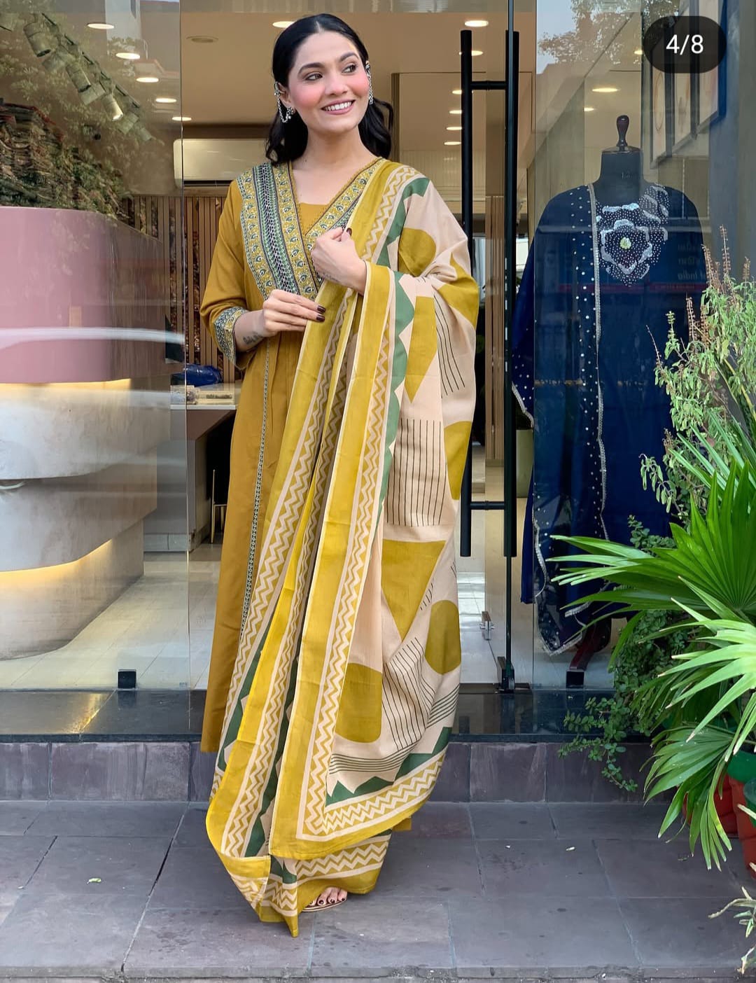 Vasanta Yellow Katha Thread & Sequin Work Cotton Slub Suit Set