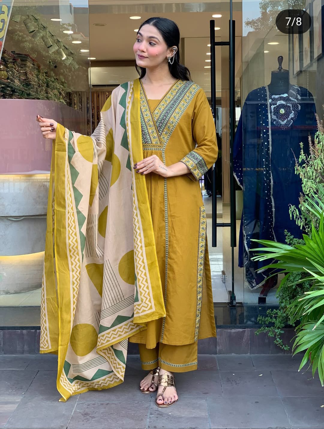 Vasanta Yellow Katha Thread & Sequin Work Cotton Slub Suit Set