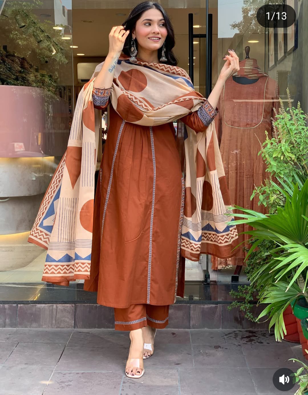 Vasanta Orange Katha Thread & Sequin Work Cotton Slub Suit Set