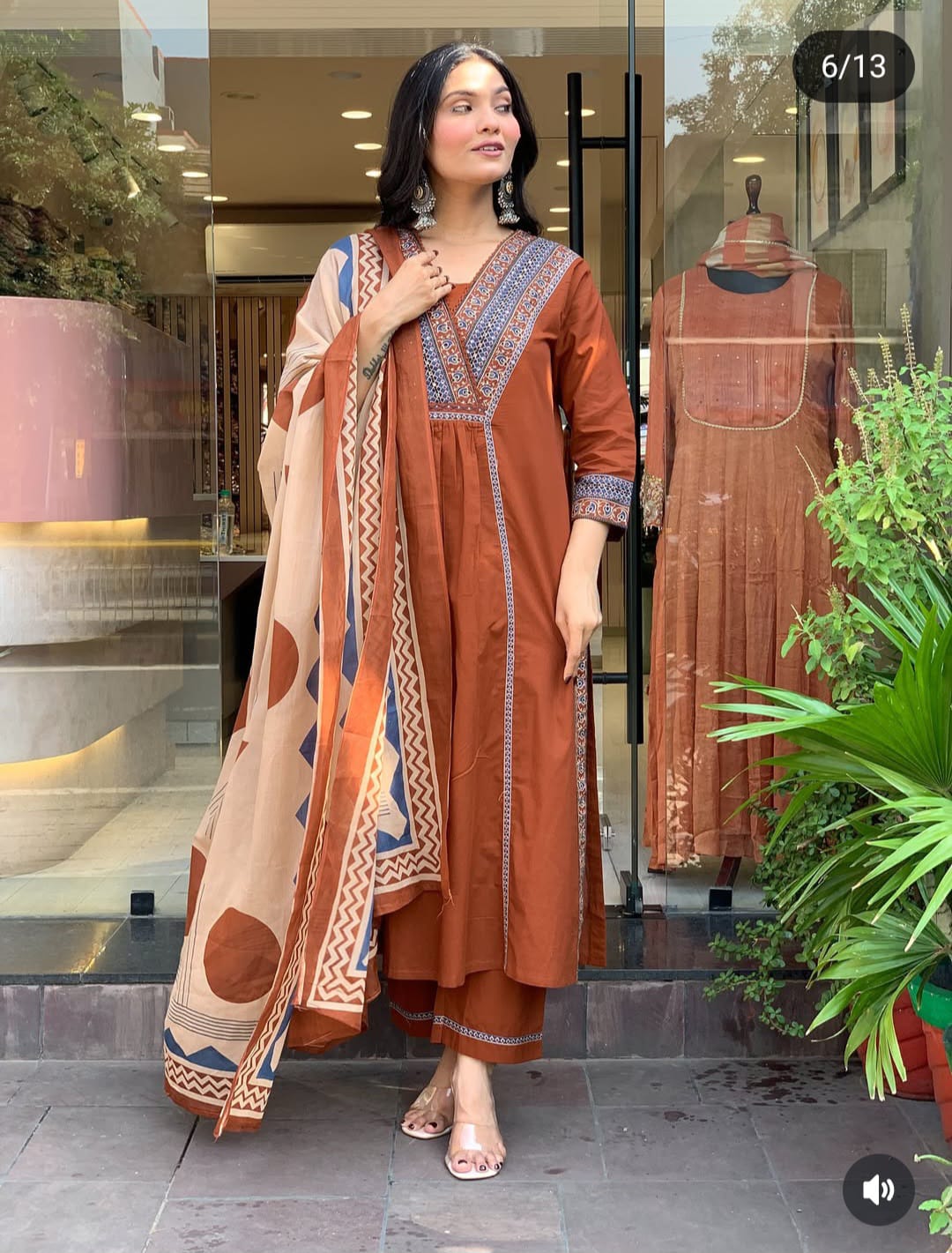 Vasanta Orange Katha Thread & Sequin Work Cotton Slub Suit Set