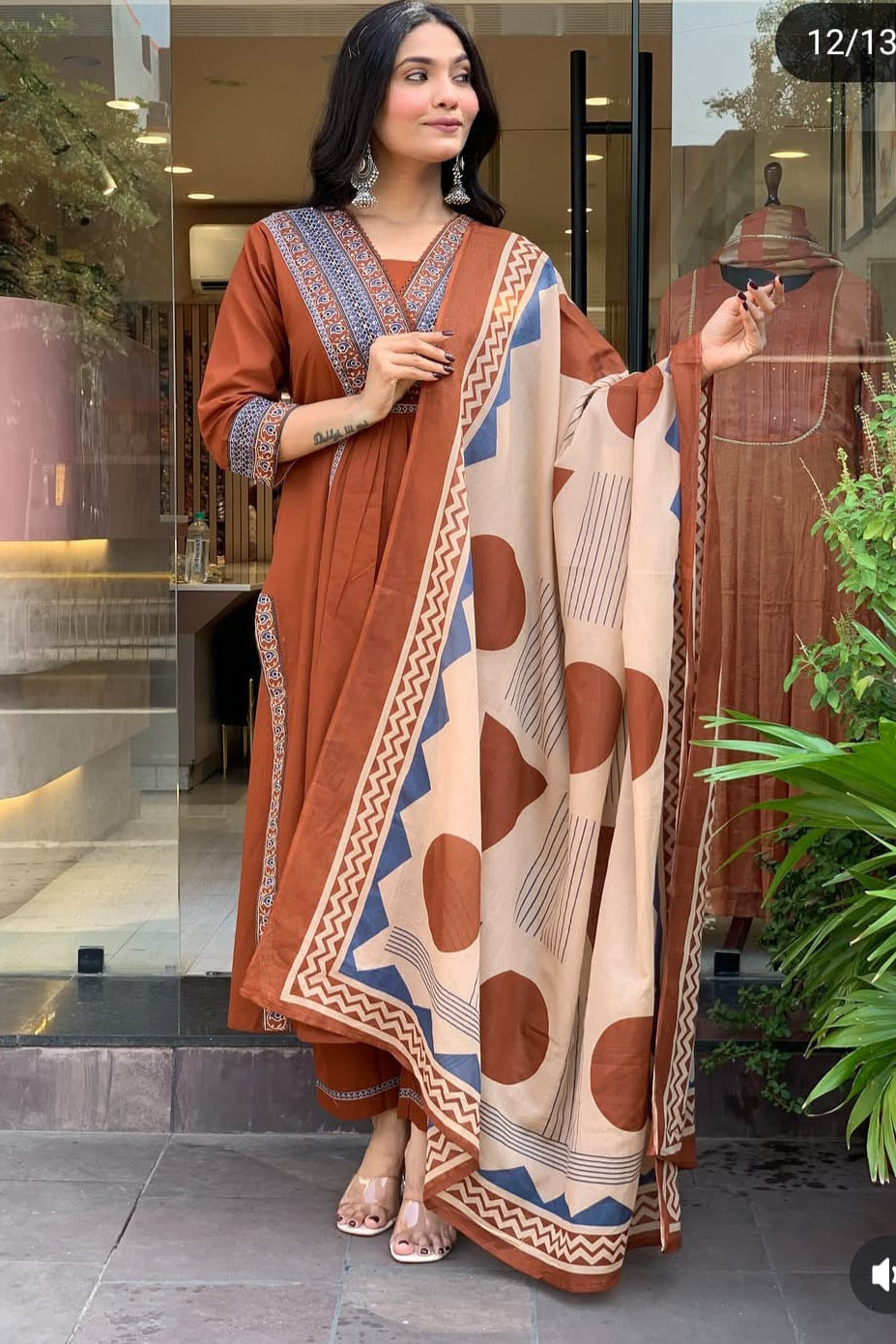 Vasanta Orange Katha Thread & Sequin Work Cotton Slub Suit Set