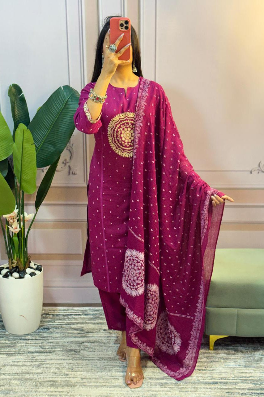Saanjh Purple Embroidered 3-Piece Set