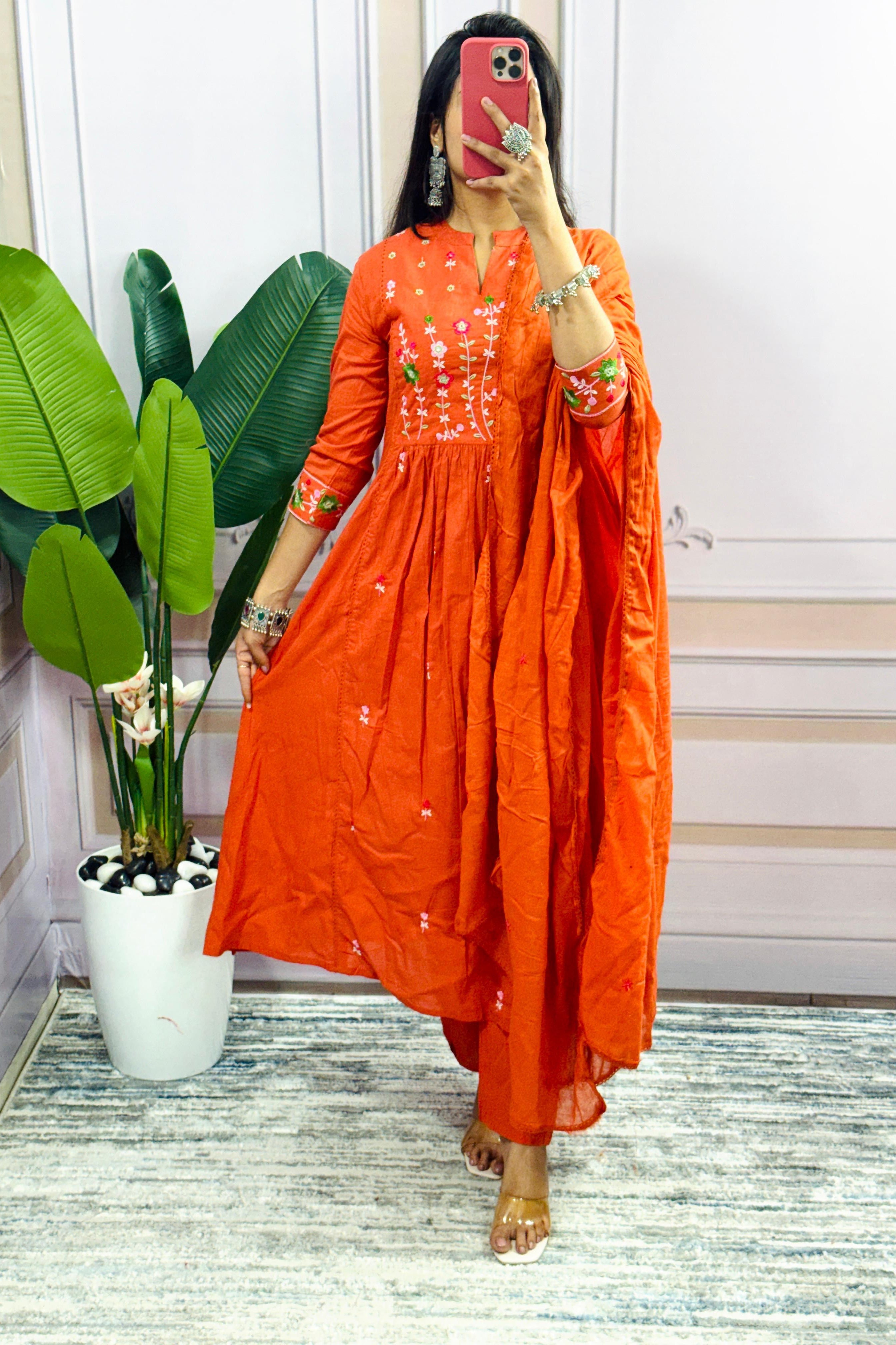 Gulnaaz Floral Charm Cotton Straight Gown Set