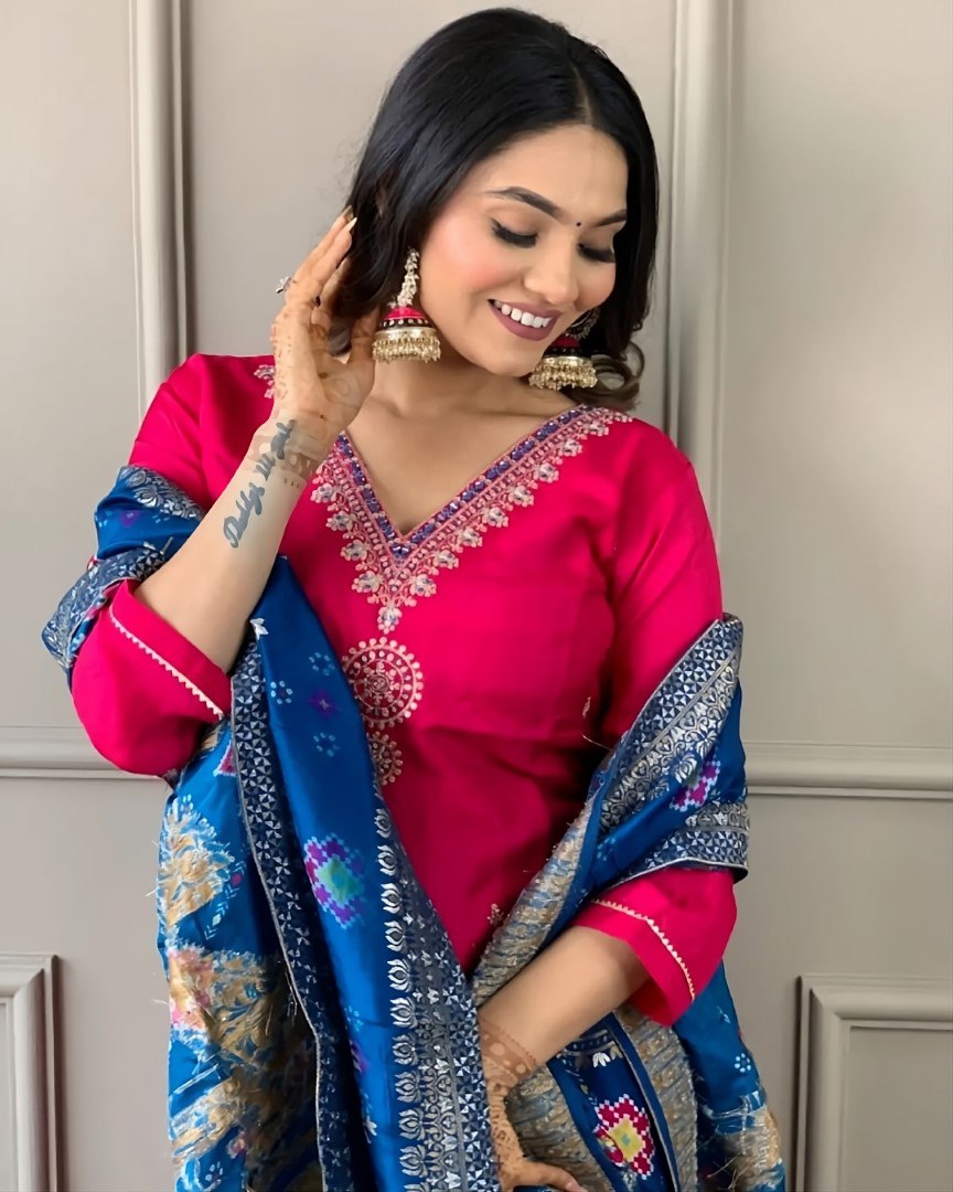 Ruhani Roman Silk Embroidered Suit Set