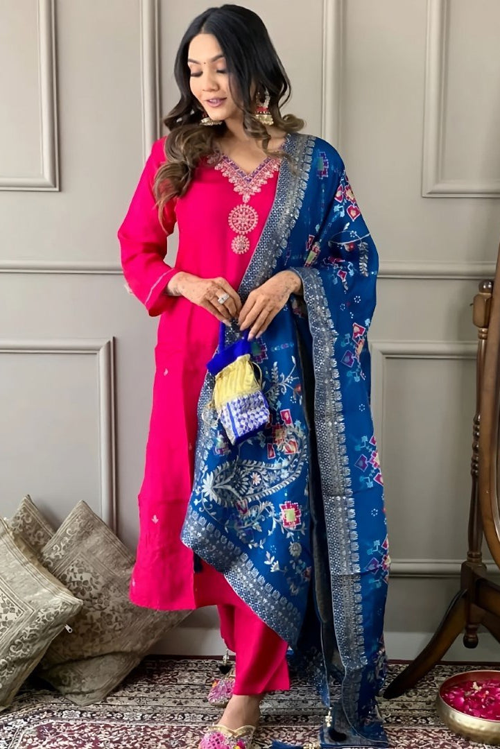 Ruhani Roman Silk Embroidered Suit Set