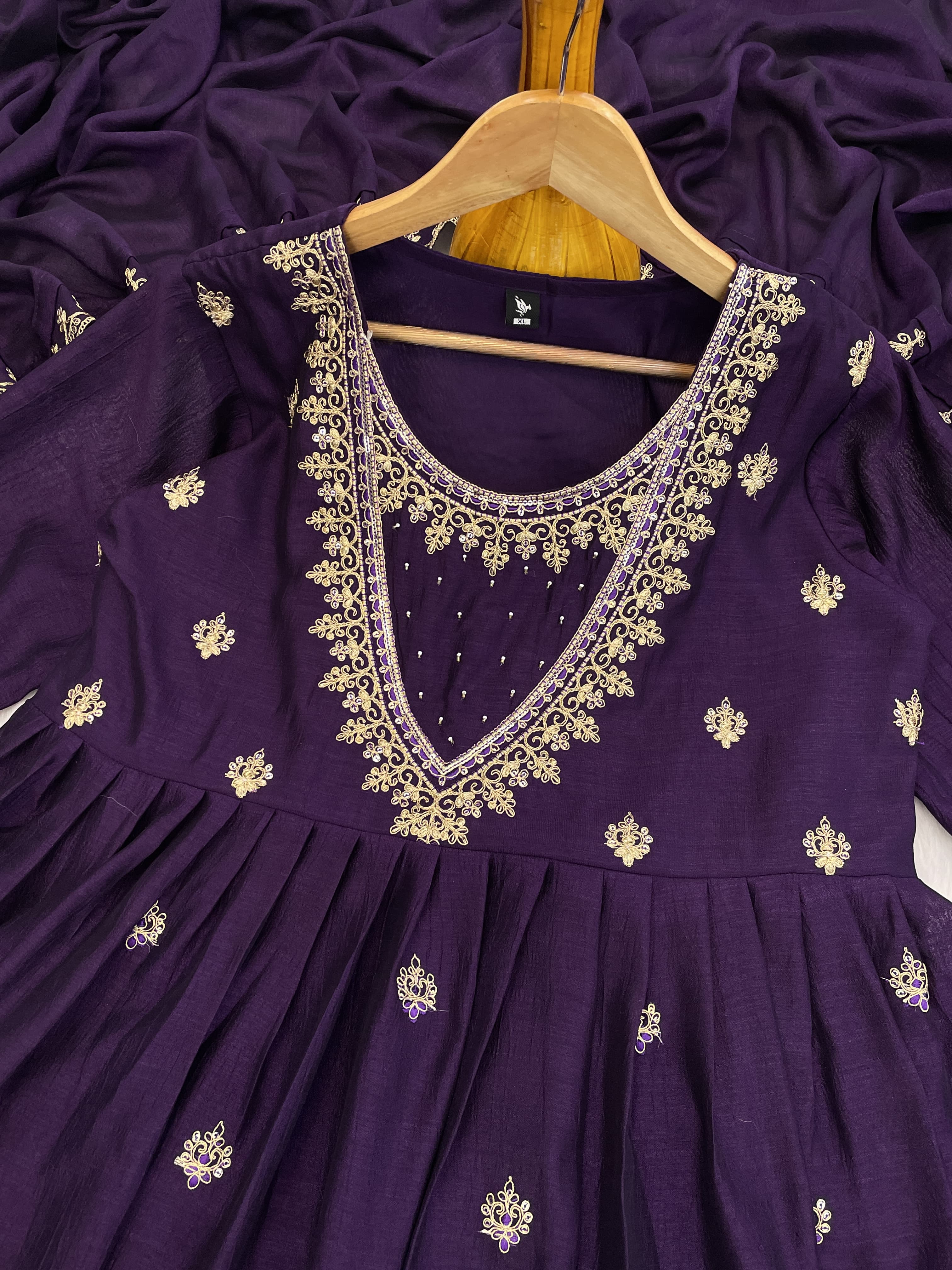 Shanaya Purple Vichitra Silk Embroidered Kurta Set
