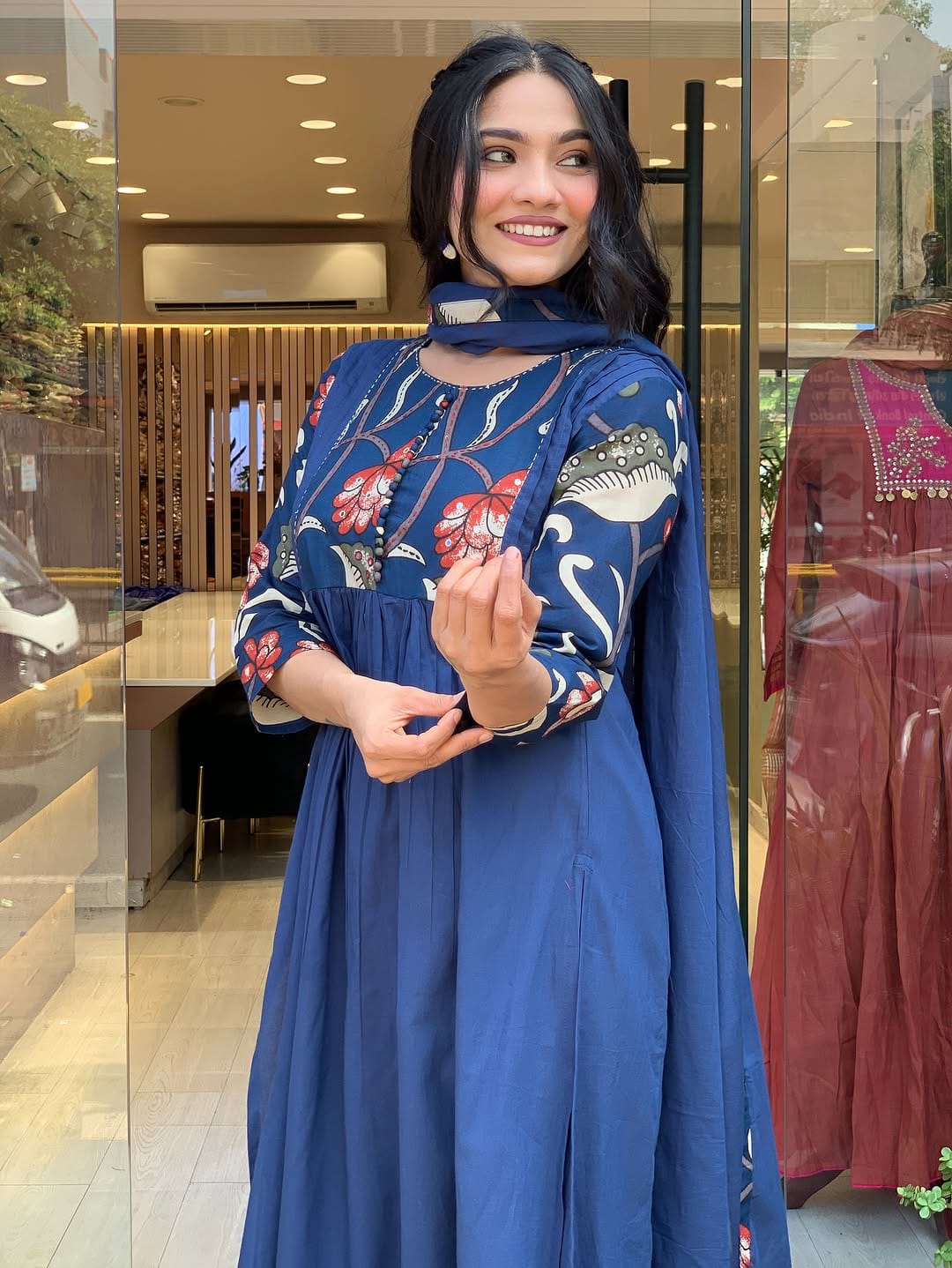 Meher Blue Hand-Embroidered Cotton Suit Set