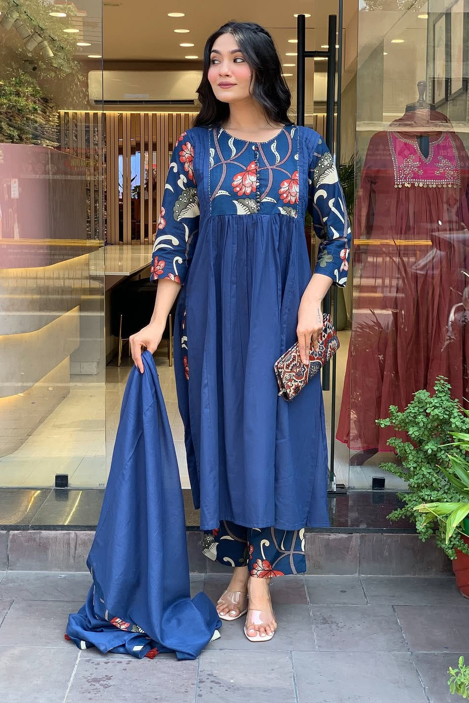 Meher Blue Hand-Embroidered Cotton Suit Set