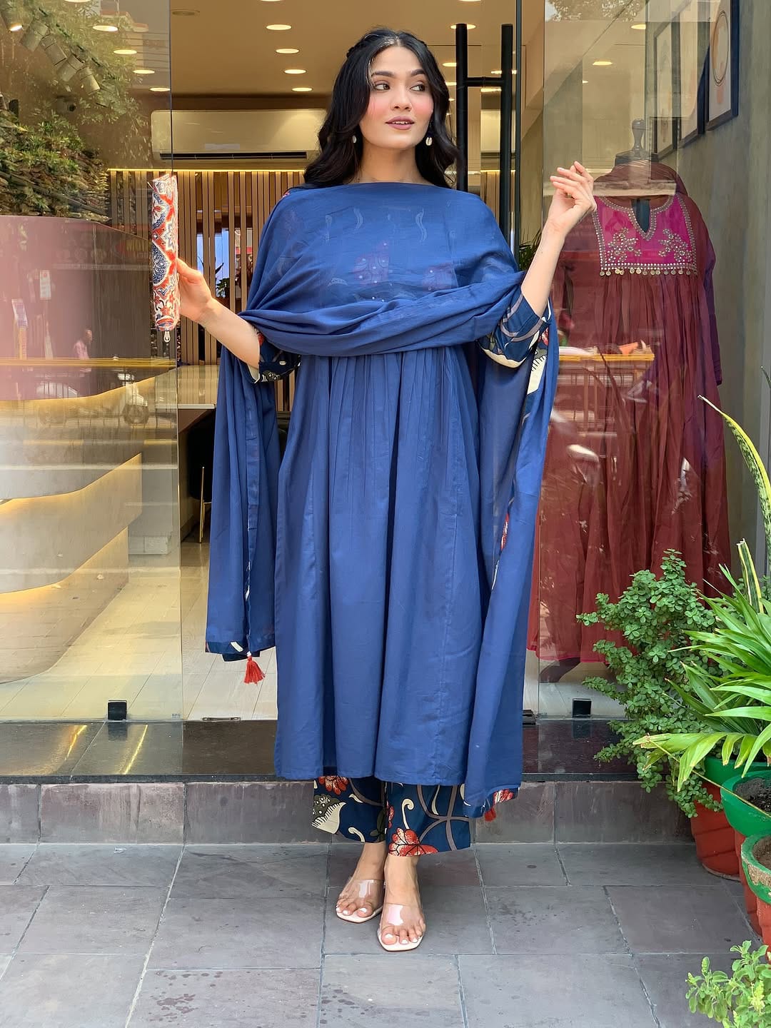 Meher Blue Hand-Embroidered Cotton Suit Set