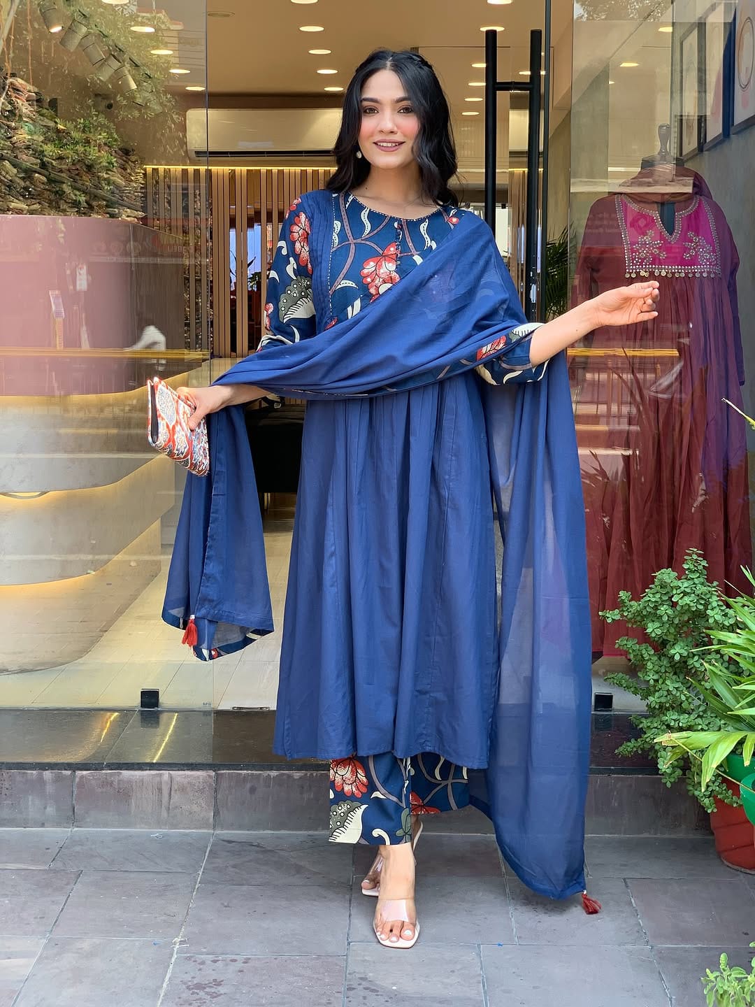 Meher Blue Hand-Embroidered Cotton Suit Set