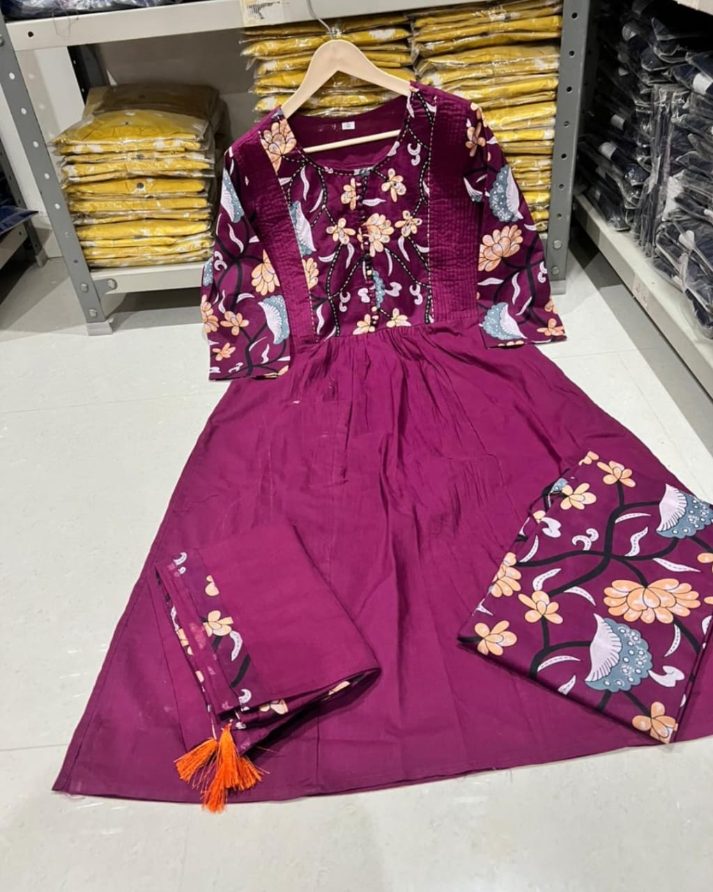 Meher Maroon Hand-Embroidered Cotton Suit Set