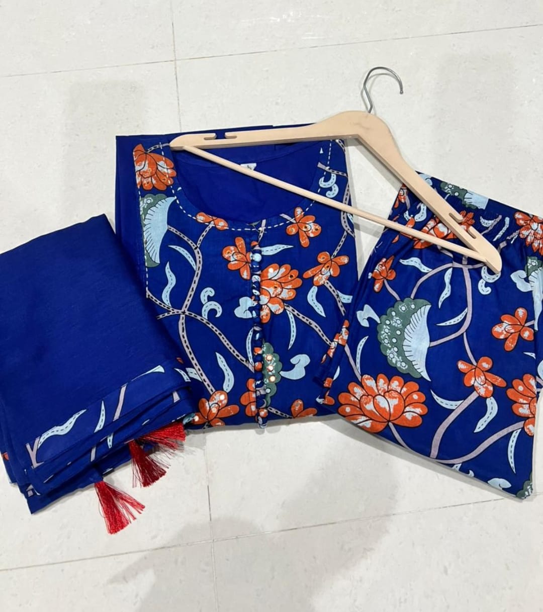 Meher Blue Hand-Embroidered Cotton Suit Set