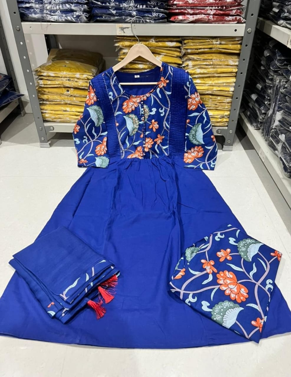 Meher Blue Hand-Embroidered Cotton Suit Set