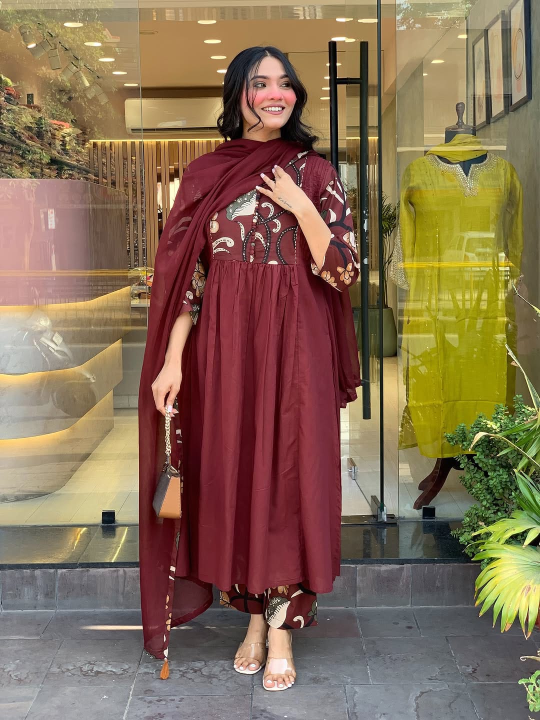 Meher Maroon Hand-Embroidered Cotton Suit Set