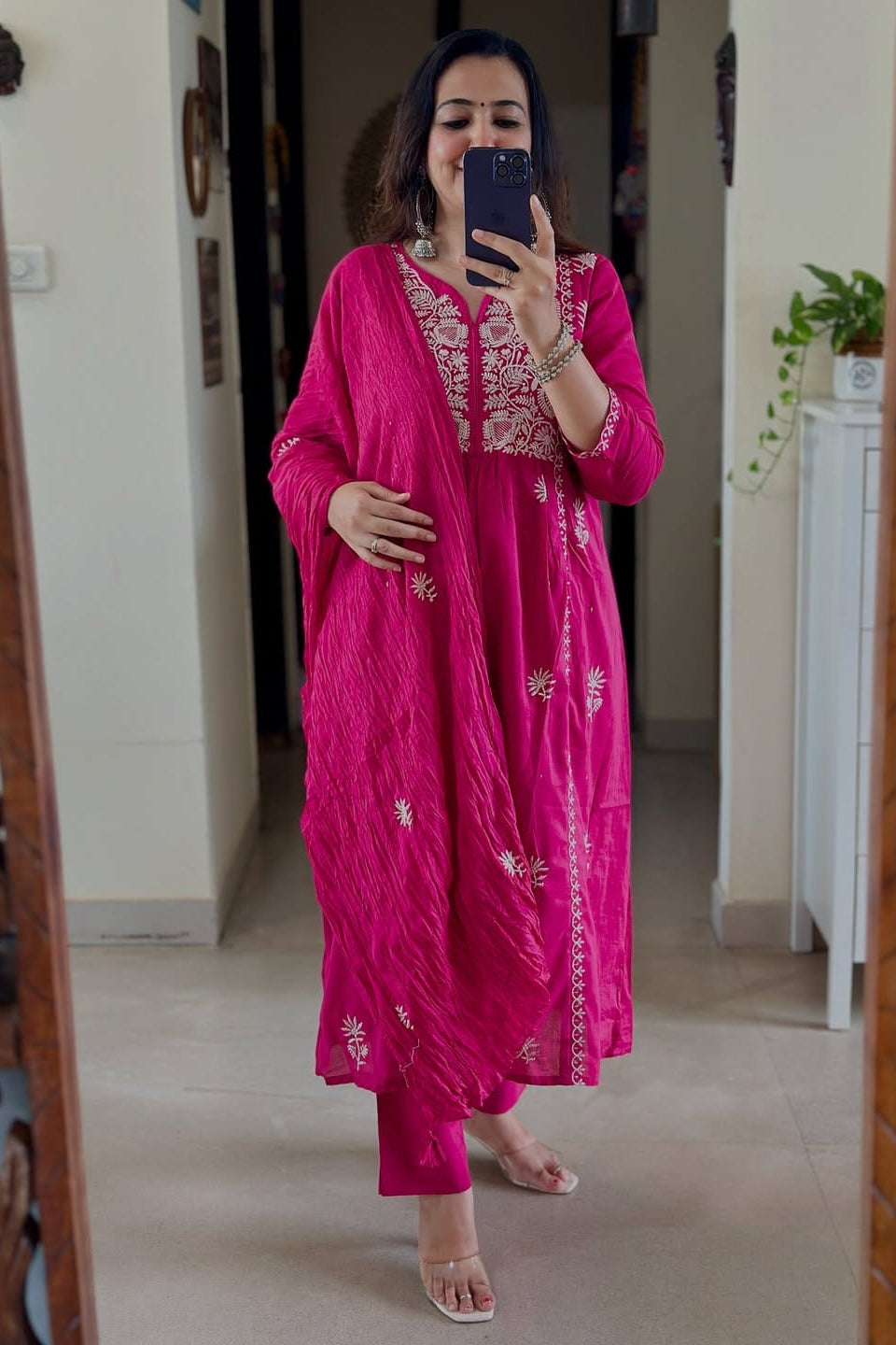 Beautiful Heavy Embroidery Pink Anarkali Set