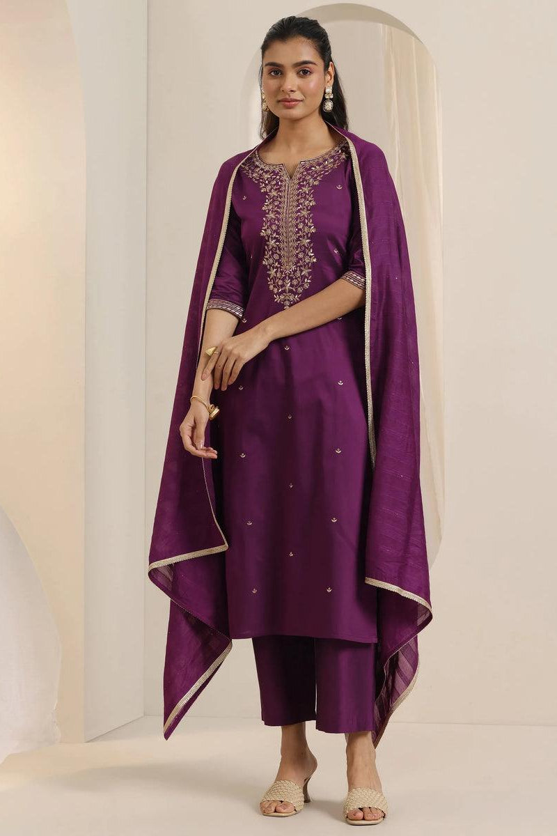 Roman Silk Embroidered Kurta Pant Set