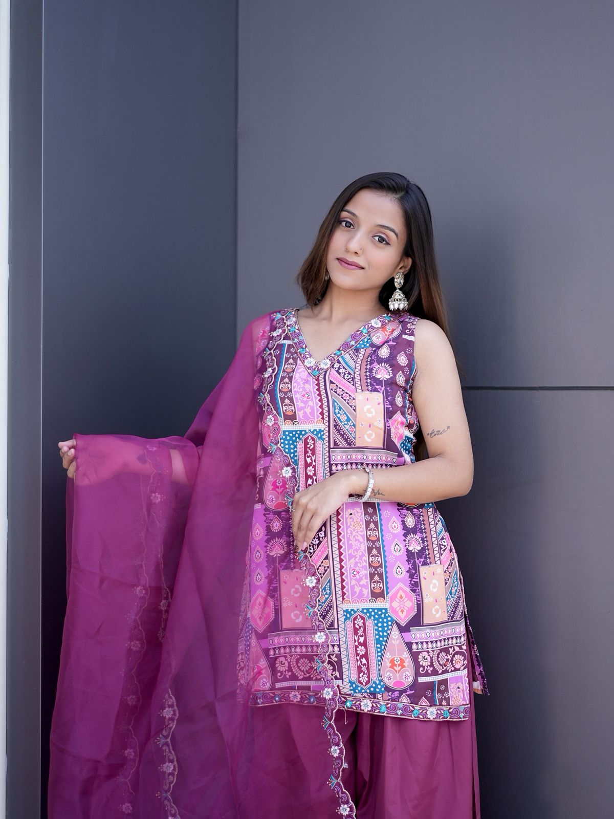 Zarine Modal Satin Embroidered Suit Set