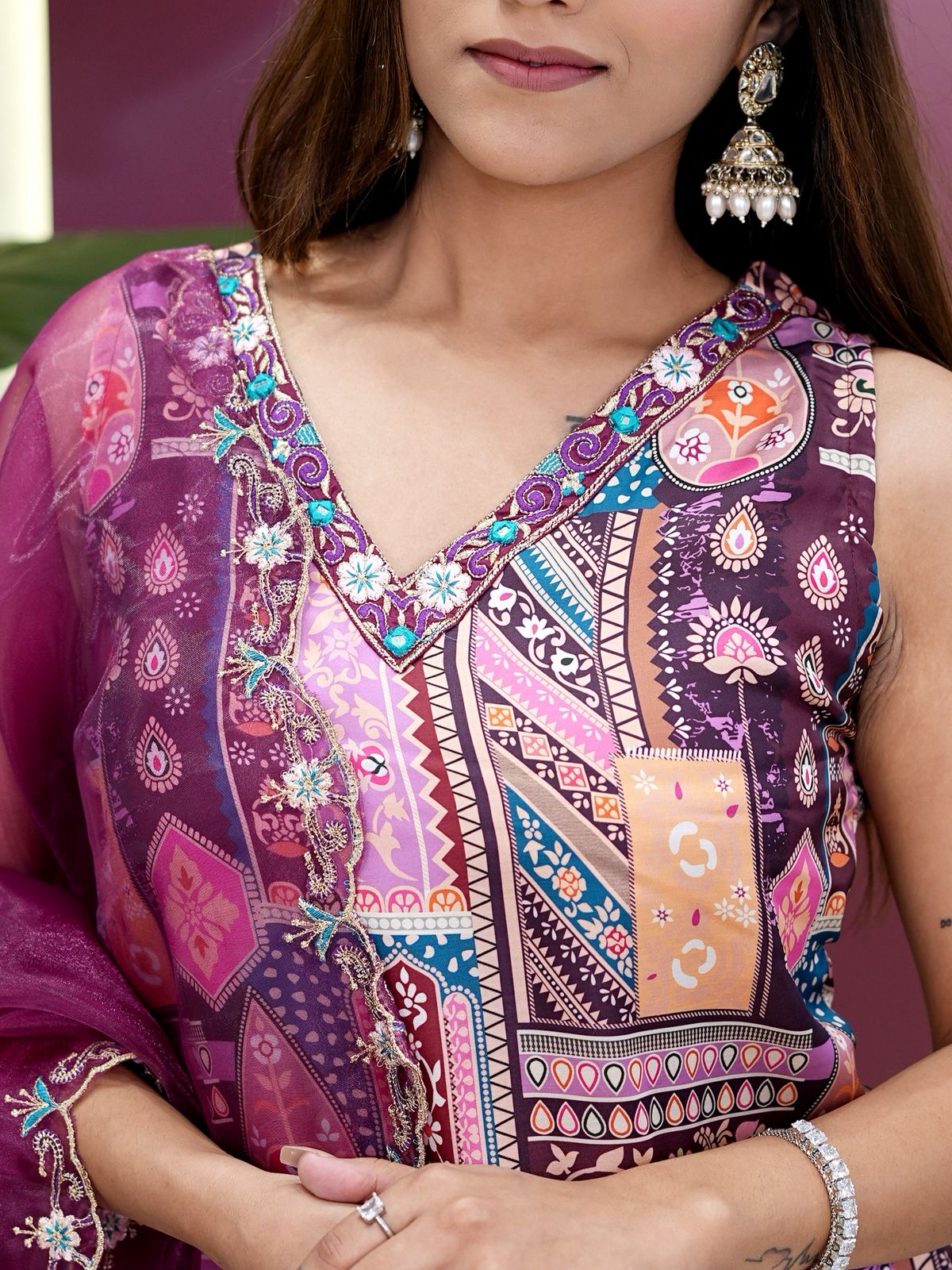 Zarine Modal Satin Embroidered Suit Set