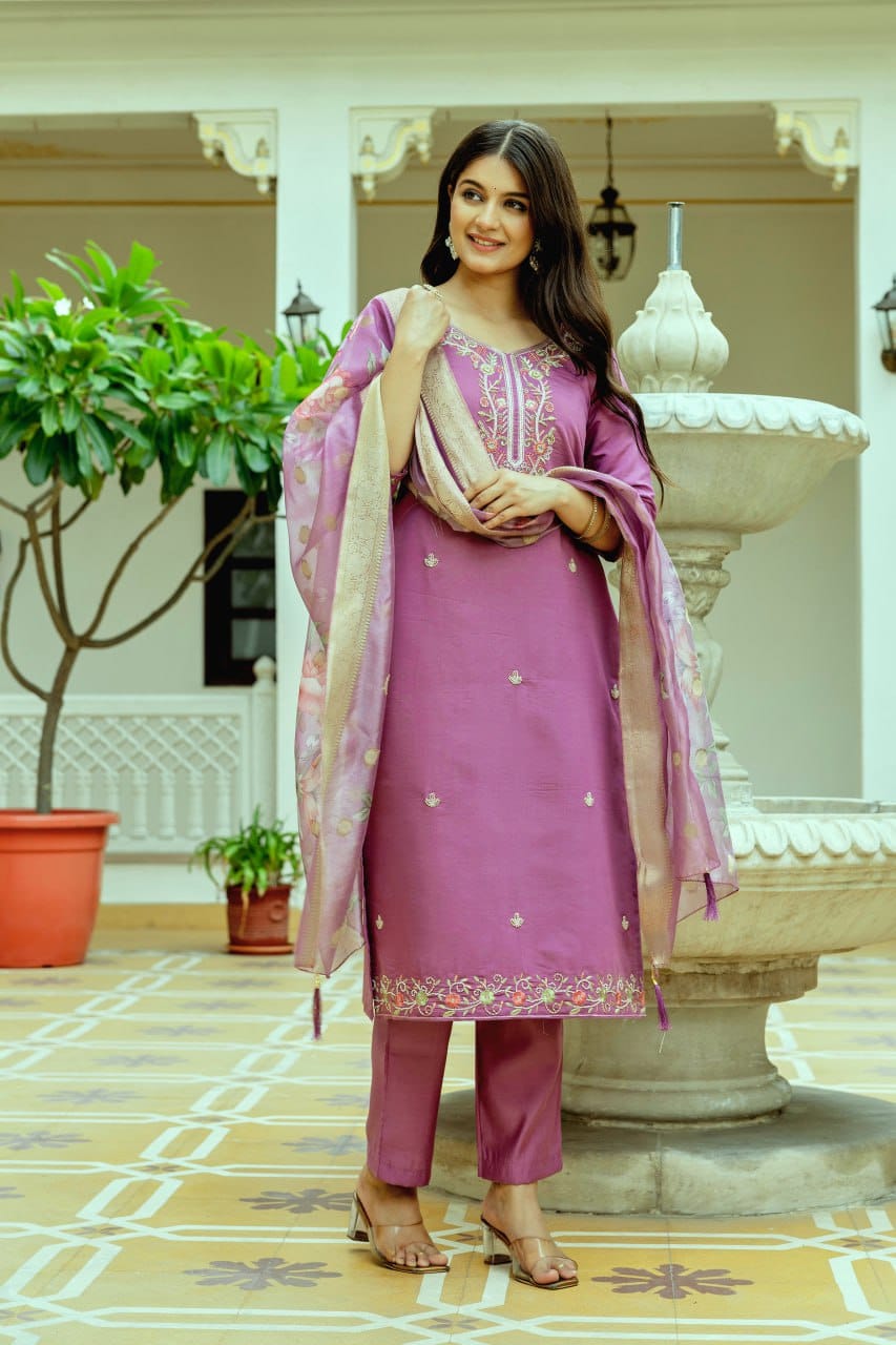 Neelpari Chanderi Silk Beaded Suit Set