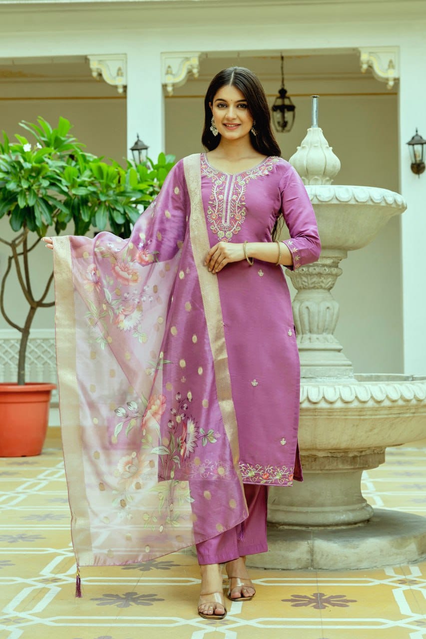 Neelpari Chanderi Silk Beaded Suit Set