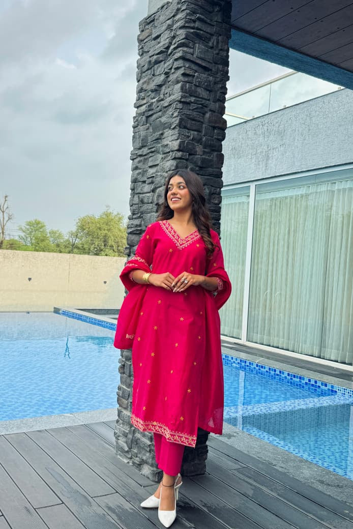 Rangvat Chanderi Red Kurta Set