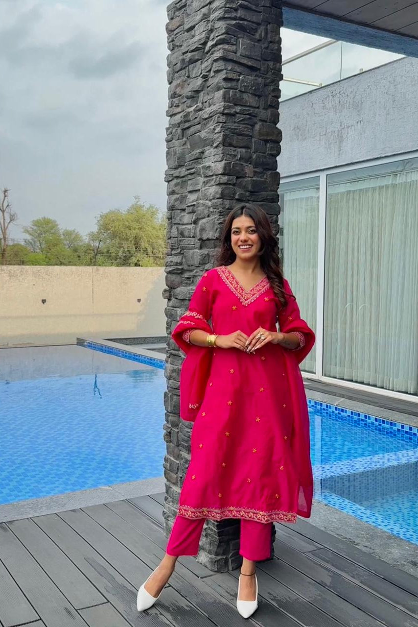 Rangvat Chanderi Red Kurta Set