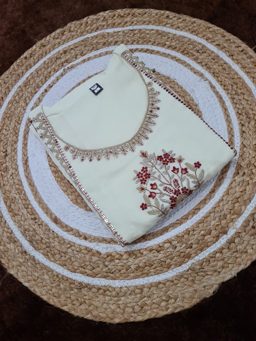 White Vichitra Silk Embroidered Kurta Pant Dupatta Set