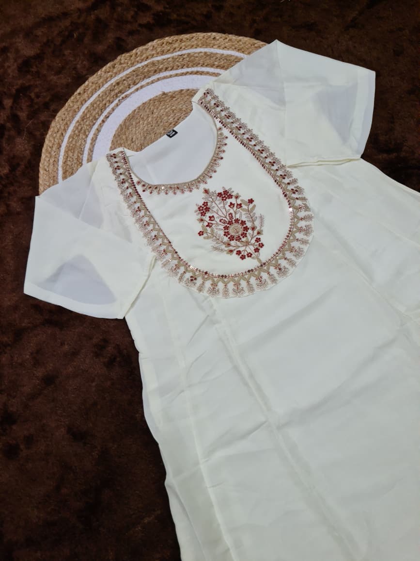 White Vichitra Silk Embroidered Kurta Pant Dupatta Set