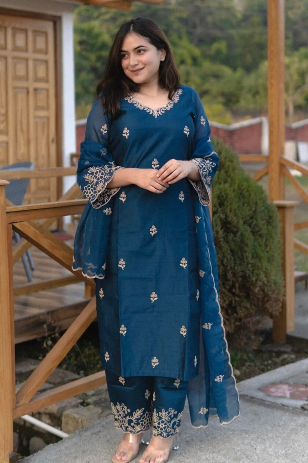 Neelvara Roman Silk Kurta Pant Dupatta Set