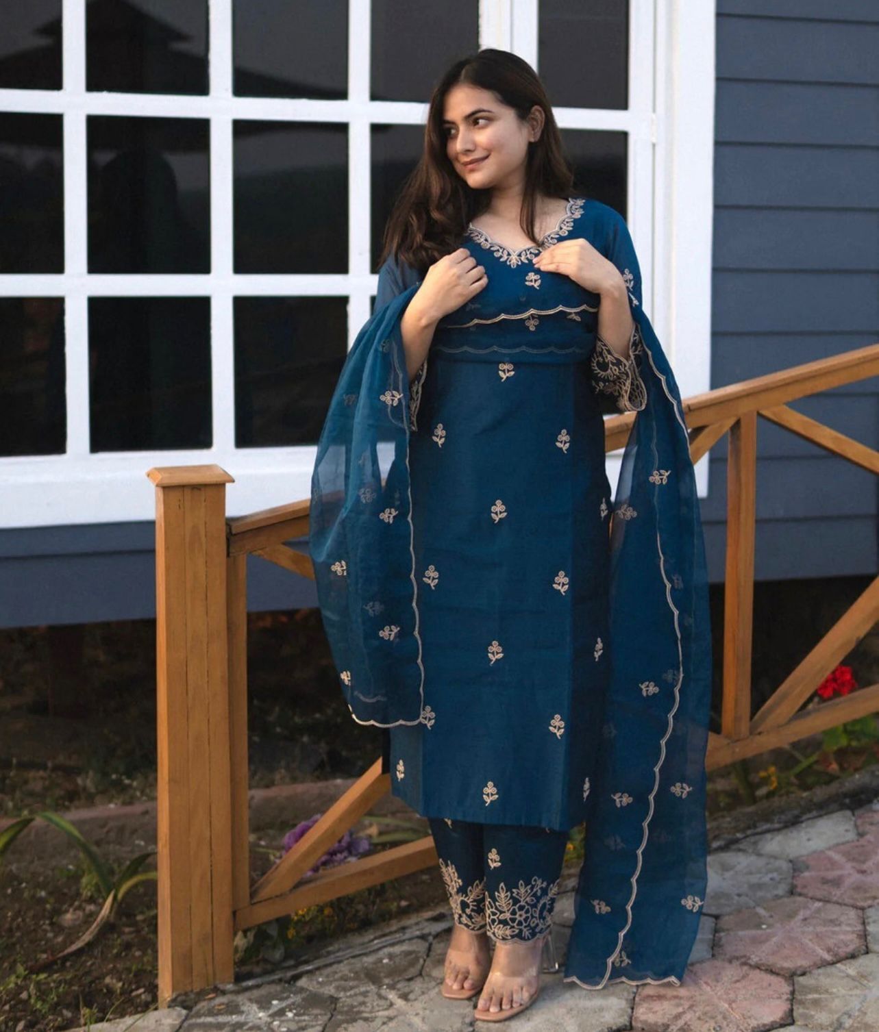 Neelvara Roman Silk Kurta Pant Dupatta Set