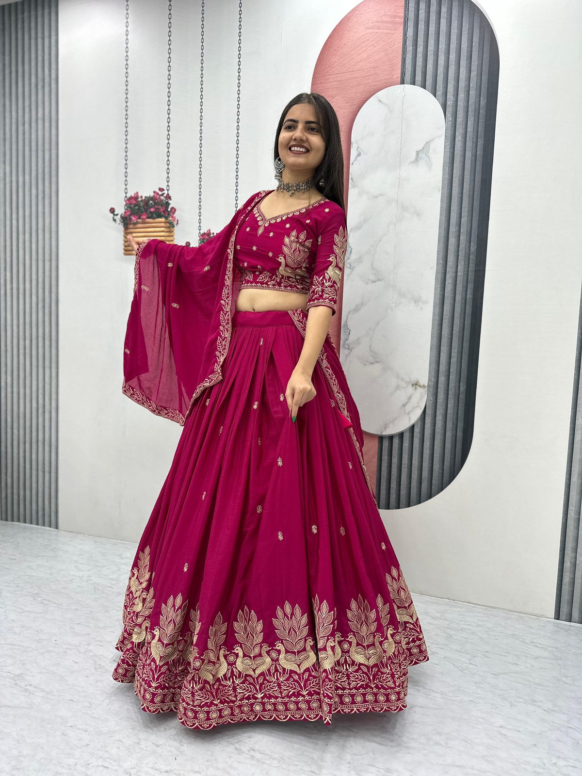Tapi Pink Chinon Festival Embroidered Lehenga Choli
