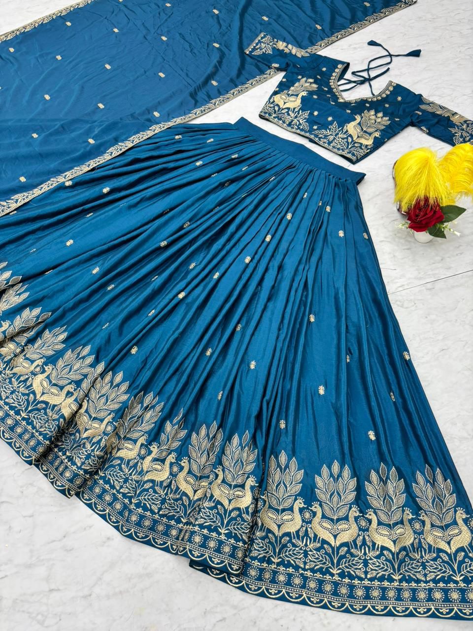 Tapi Blue Chinon Festival Embroidered Lehenga Choli