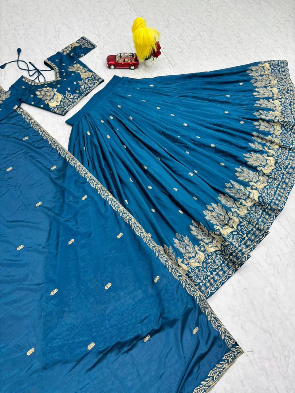 Tapi Blue Chinon Festival Embroidered Lehenga Choli