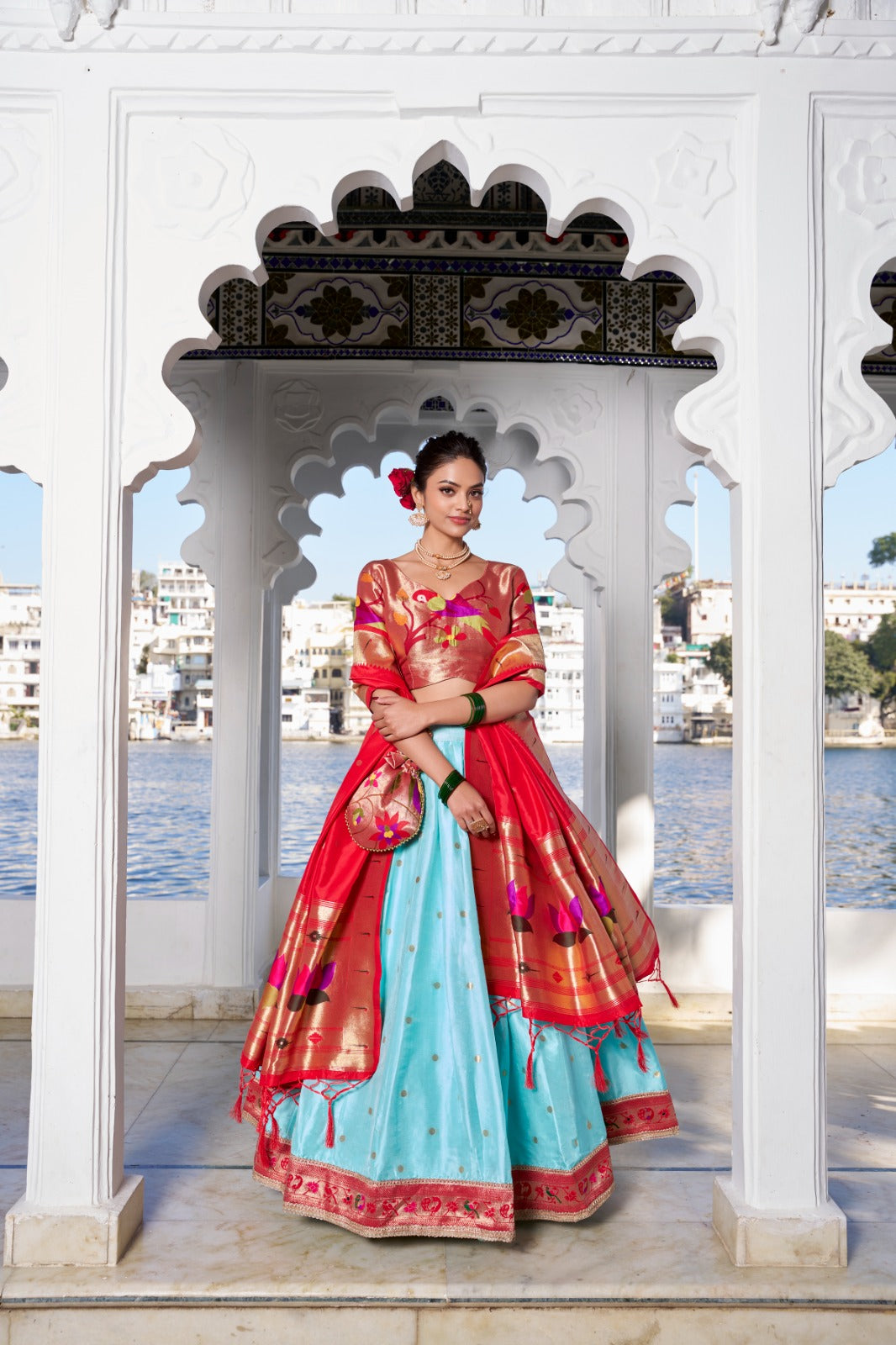 Aqua Paithani Jacquard Silk Lehenga Set