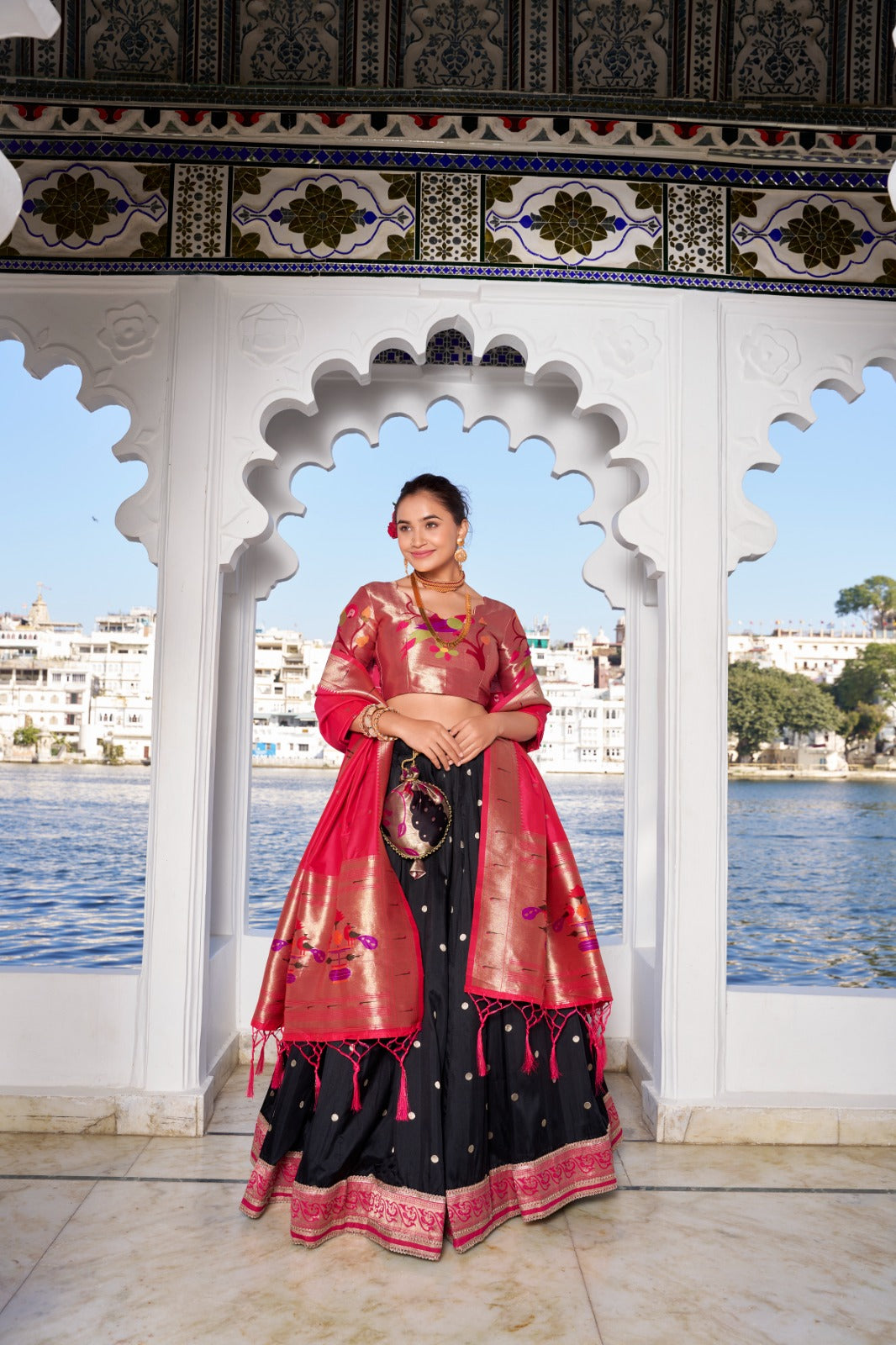 Black Paithani Jacquard Silk Lehenga Set