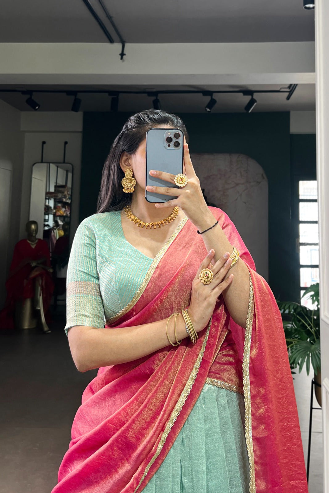 Riwaayat Light Blue Zari Weave Dupion Silk Lehenga Set