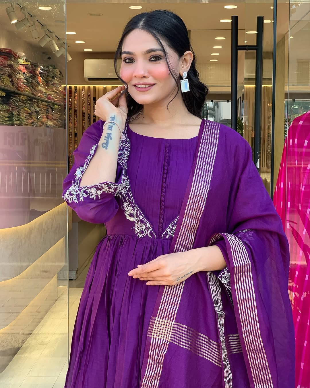 Viscose Chinon Embroidered Suit Set with Chanderi Silk Dupatta