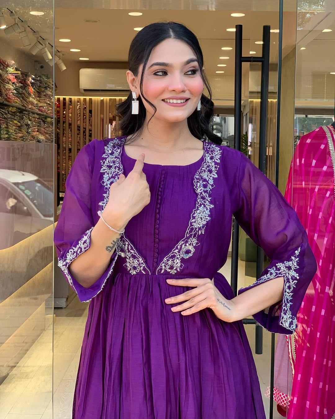 Viscose Chinon Embroidered Suit Set with Chanderi Silk Dupatta