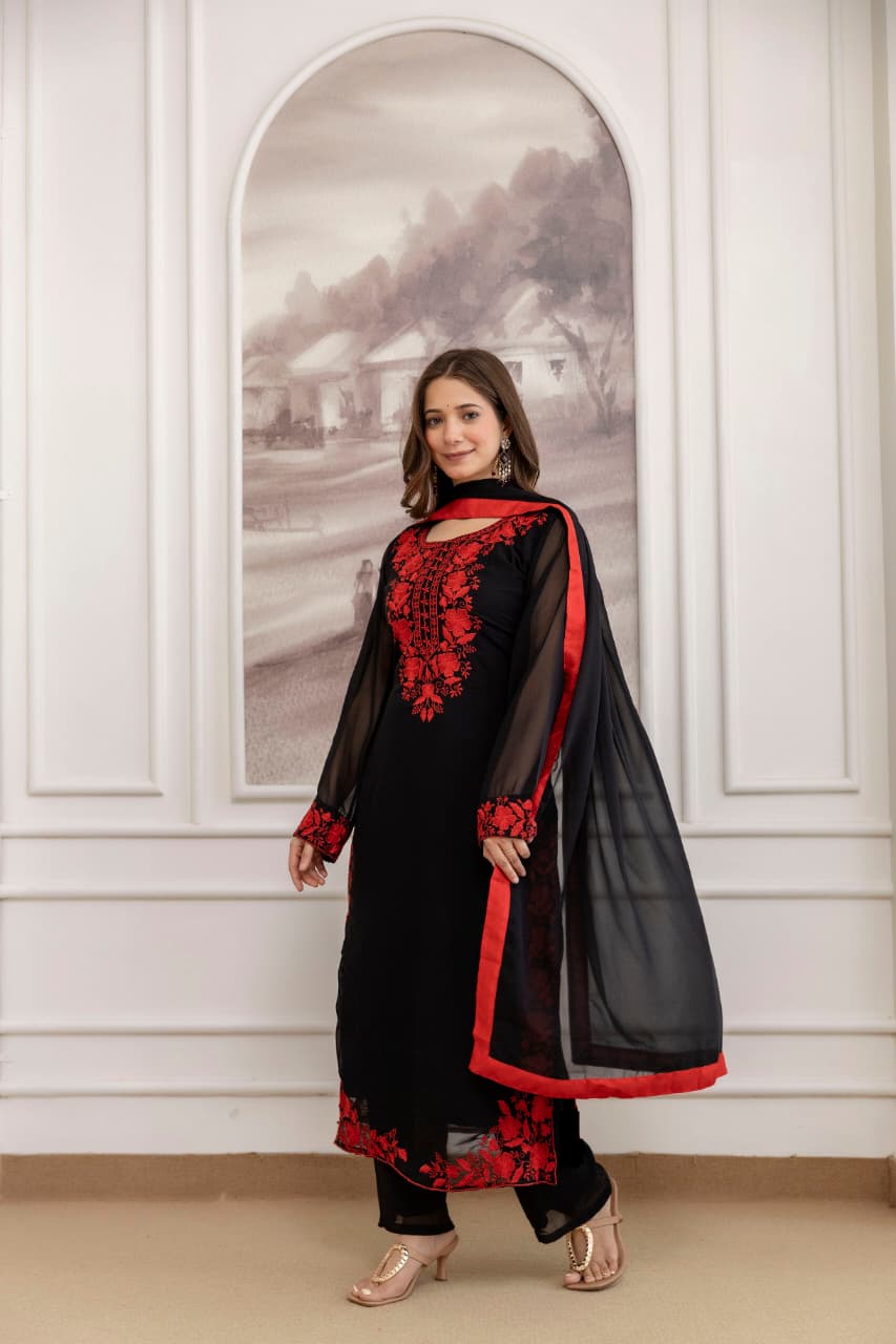 Zareen Black Embroidered Georgette Suit Set