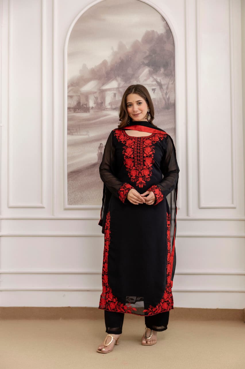 Zareen Black Embroidered Georgette Suit Set