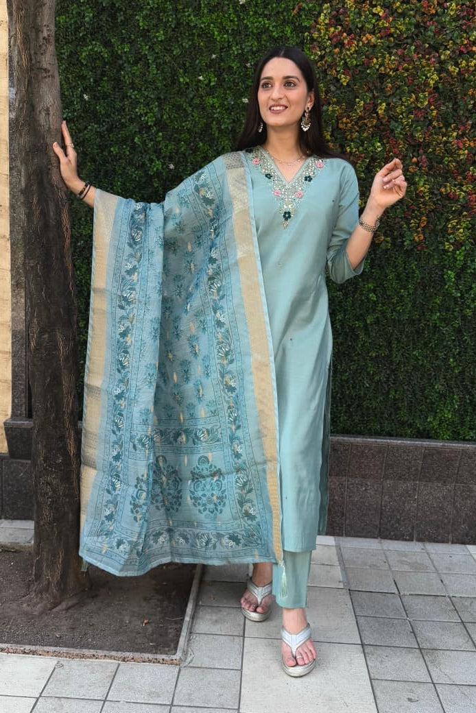 Neel Tara Chanderi Kurti Pant Dupatta Set