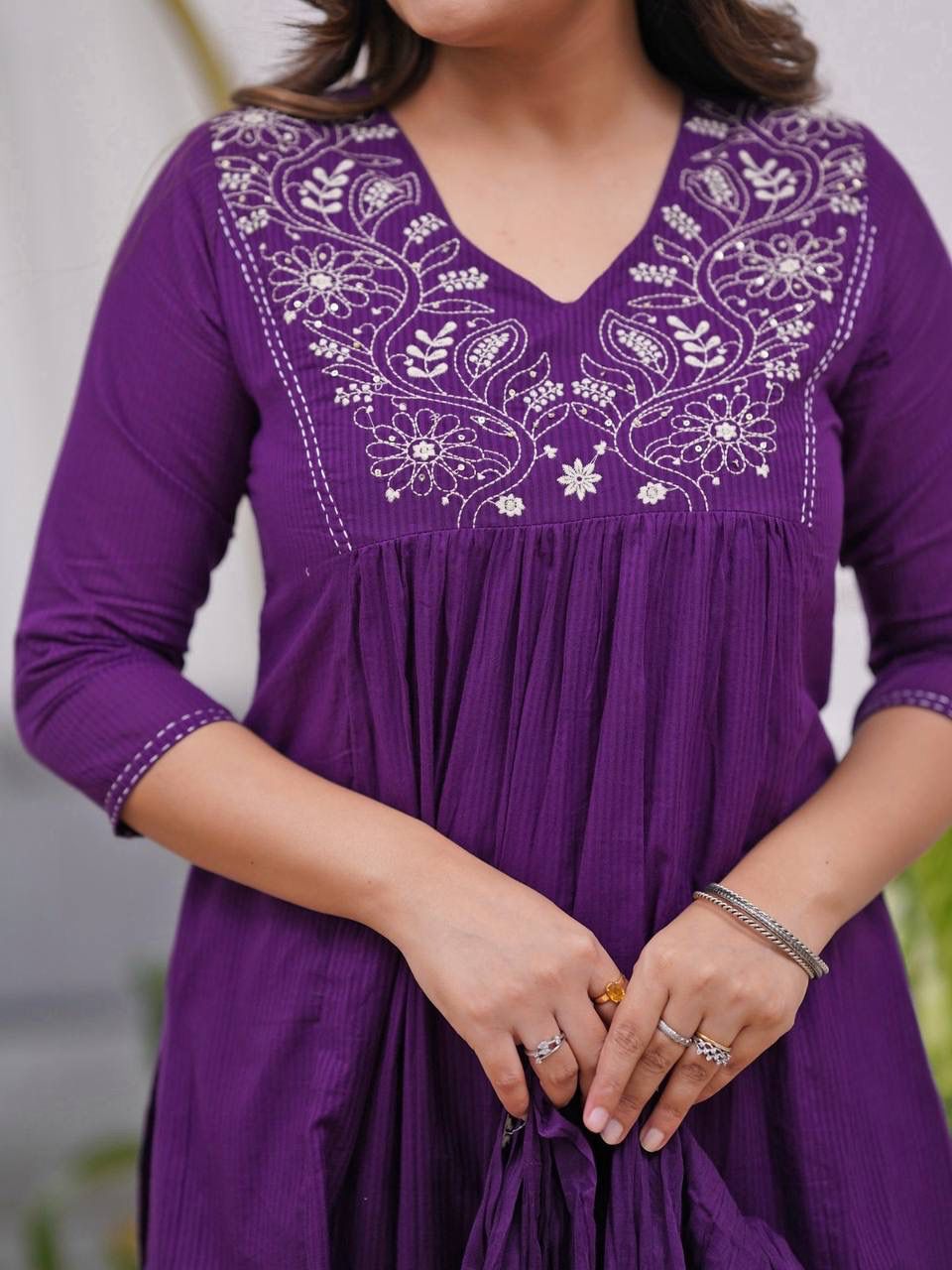 Purple Gulab Noor Rayon Flared Kurta Set