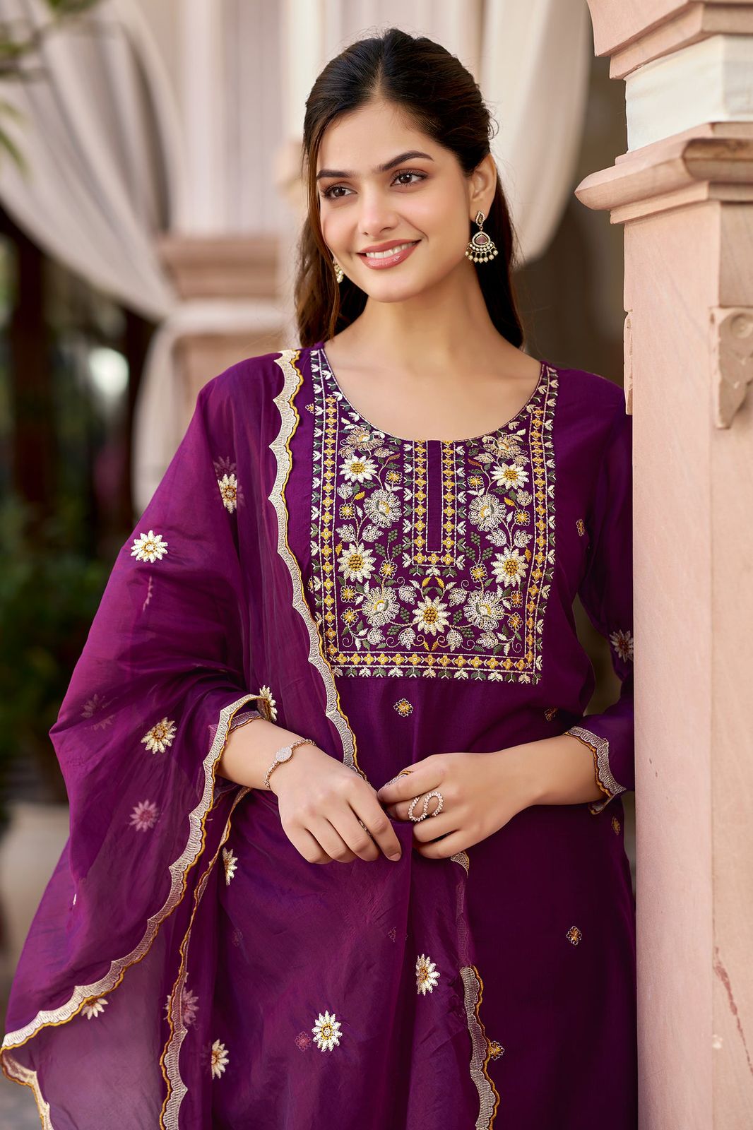 Purple Neel Kamal Rayon Embroidered Suit Set