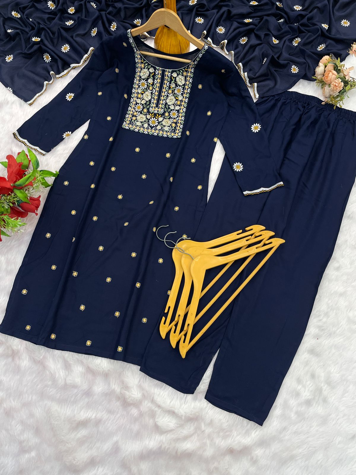 Blue Neel Kamal Rayon Embroidered Suit Set