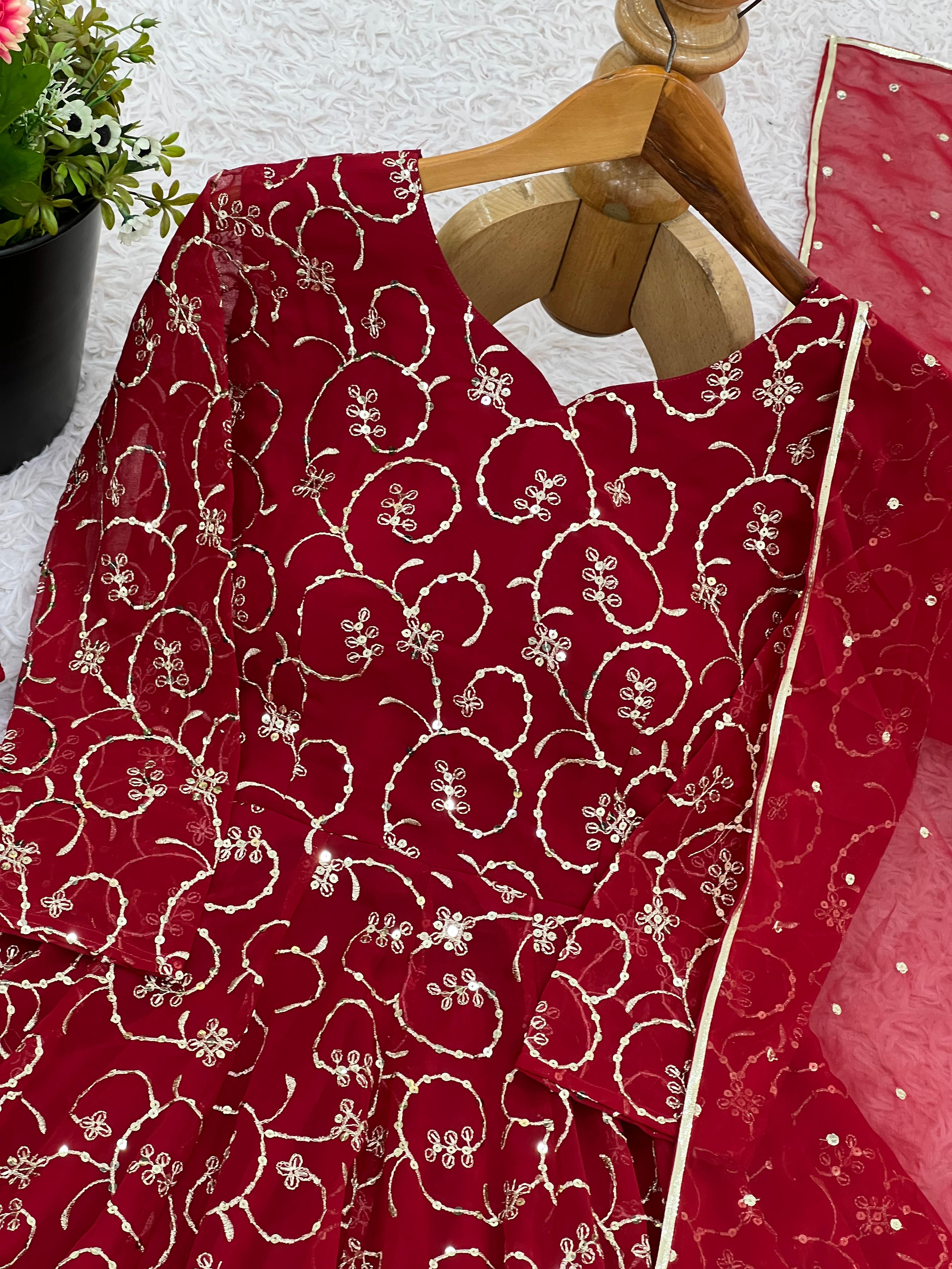 Pure Chinon Heavy Embroidery Gown Pant Dupatta Set