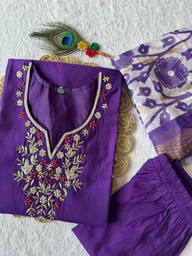 Purple Riwaayat Roman Silk Suit Set